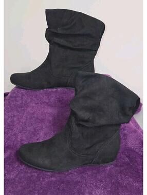 X-Appeal Women's Black Carney Ankle Wedge Slouch Suede Boot Casual Chic Sz 7